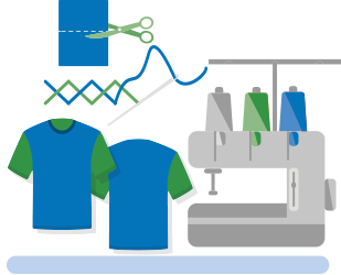 Imagen de máquina de coser y varios productos realizados